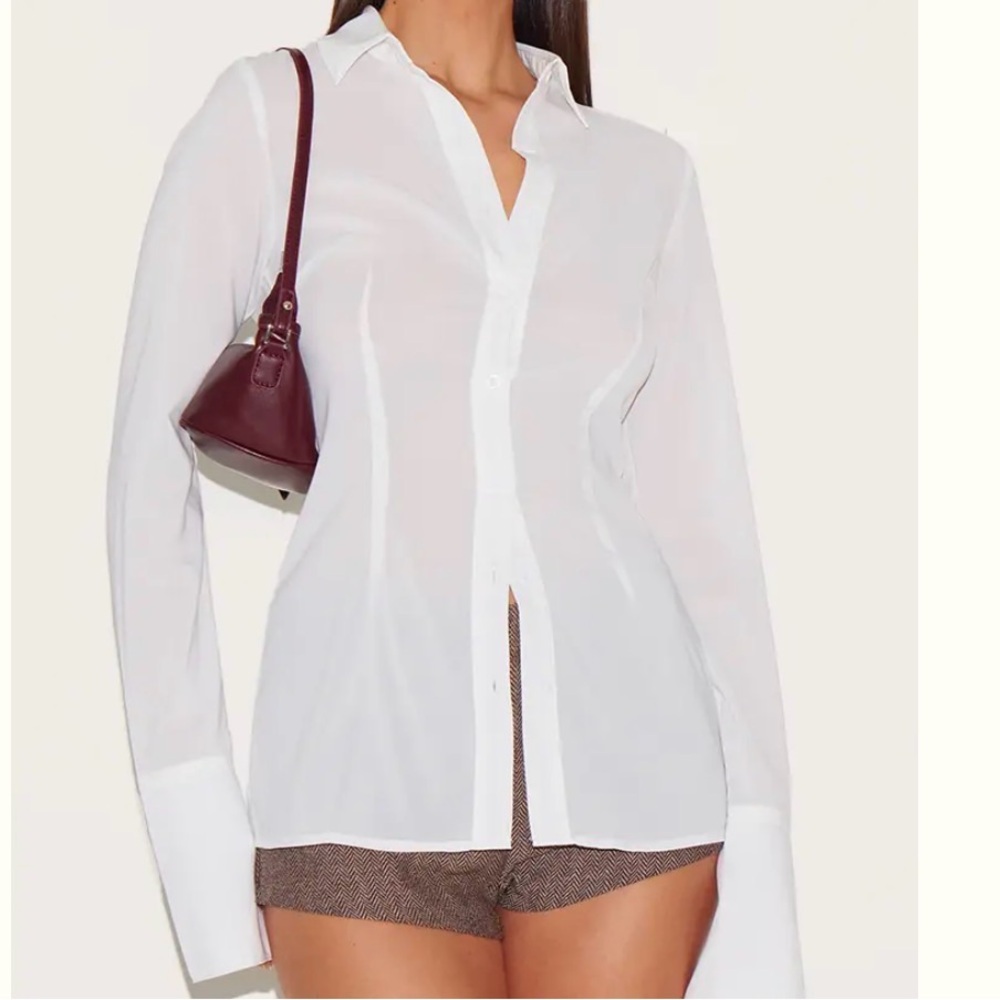 PrettyLittleThing White Sheer chiffon Button Down Shirt